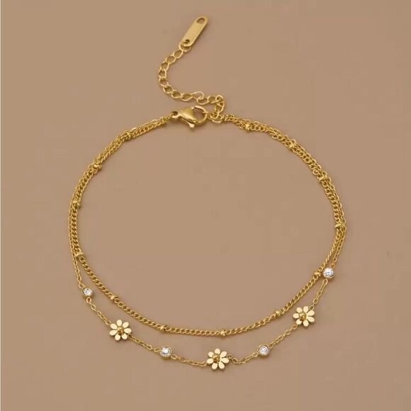 Gold Floral Charm anklet #1520 - Picture 1 of 5